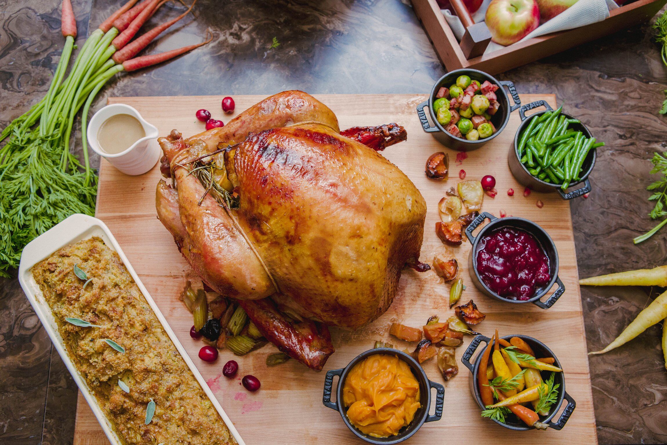 A roasted turkey and Thanksgiving sides at Appellation Healdsburg