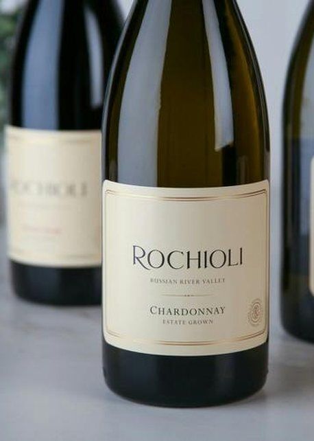 Bottles of Rochioli estate Chardonnay and Sauvignon Blanc from the Russian River Valley